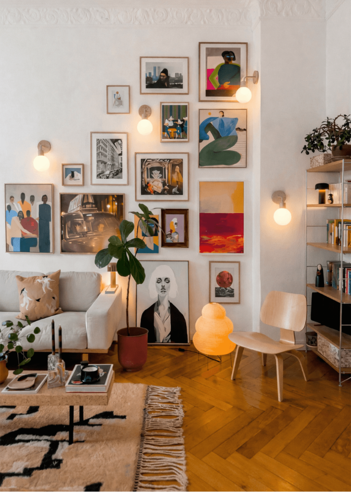 Poplight wall lights installed beside a bed in a warm bedroom.