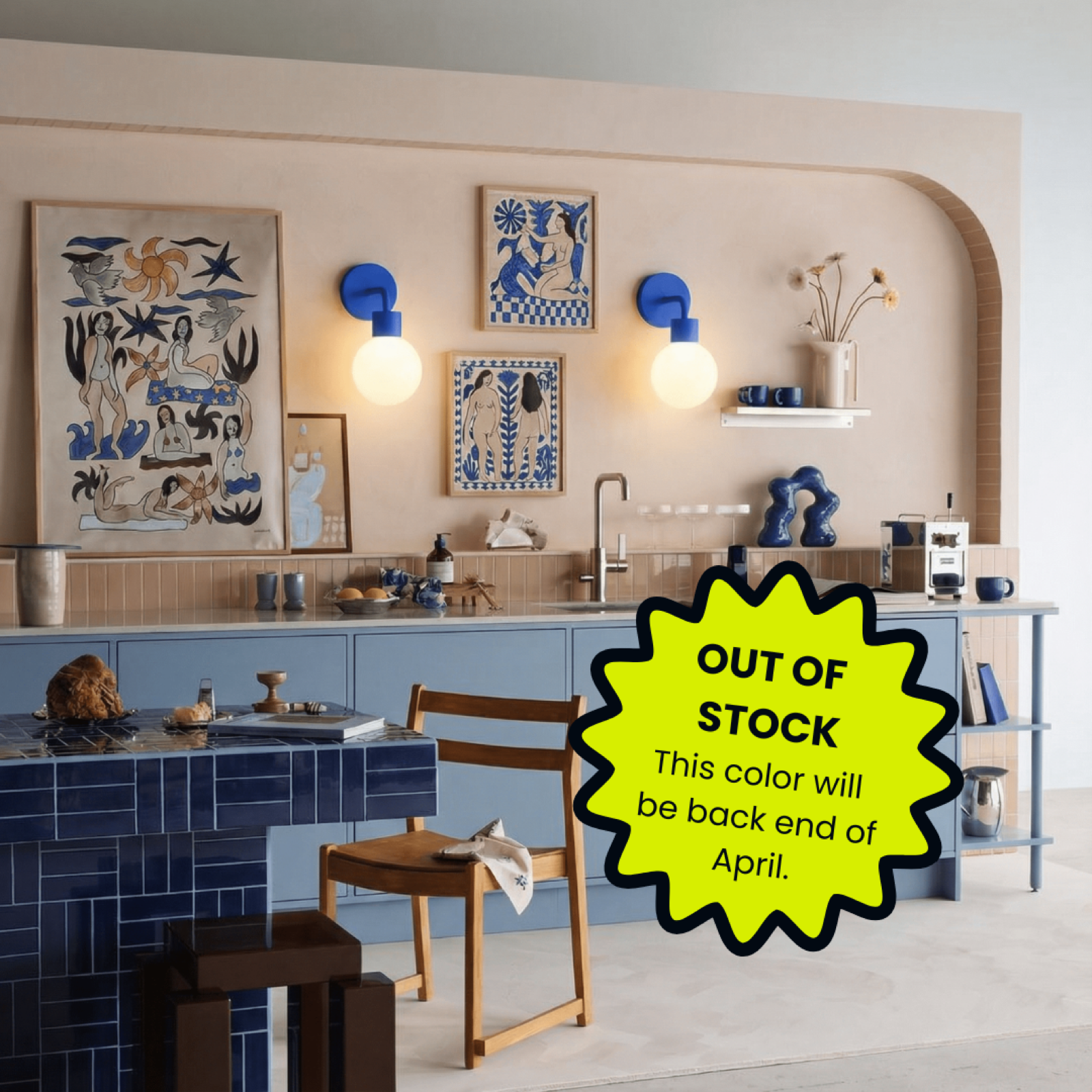 Blue Poplight rechargeable wall sconce shown in product view.